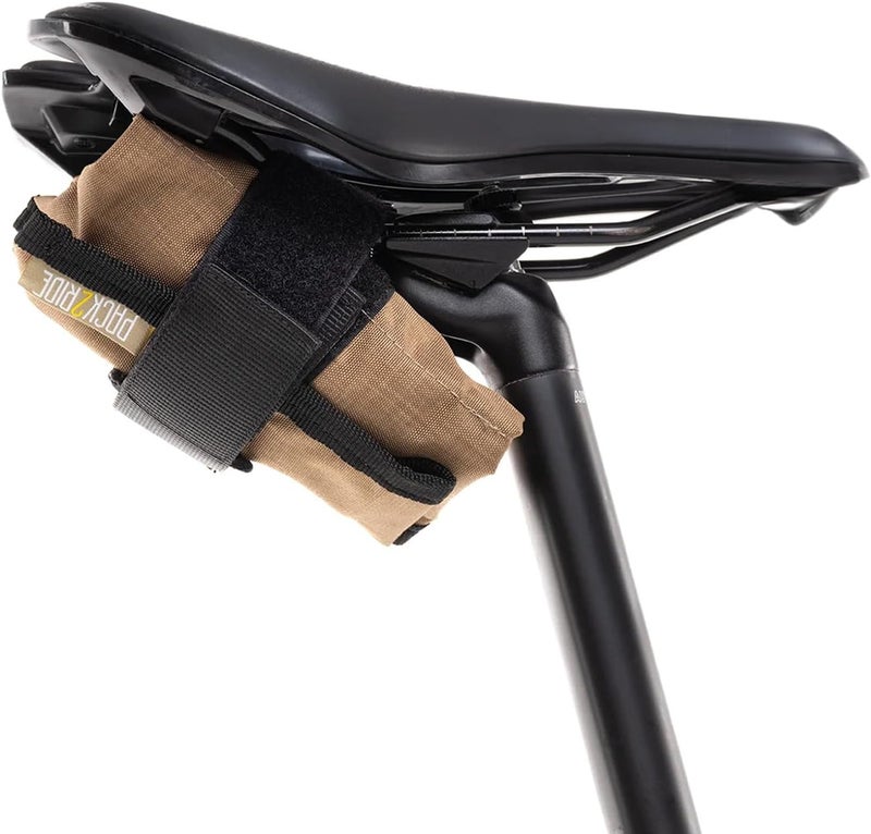 PACK2RIDE Blossom Bike Saddle Roll Bag - Bike Tool Kit Holder - Water Resistant & Durable Cordura Fabric - Under Seat cycling accessories - mountain bike accessories - ebike saddle bags (Brown) - Image 1